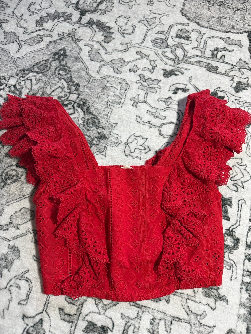 Altar'd State Red Lace Ruffle Eyelet Crop Top